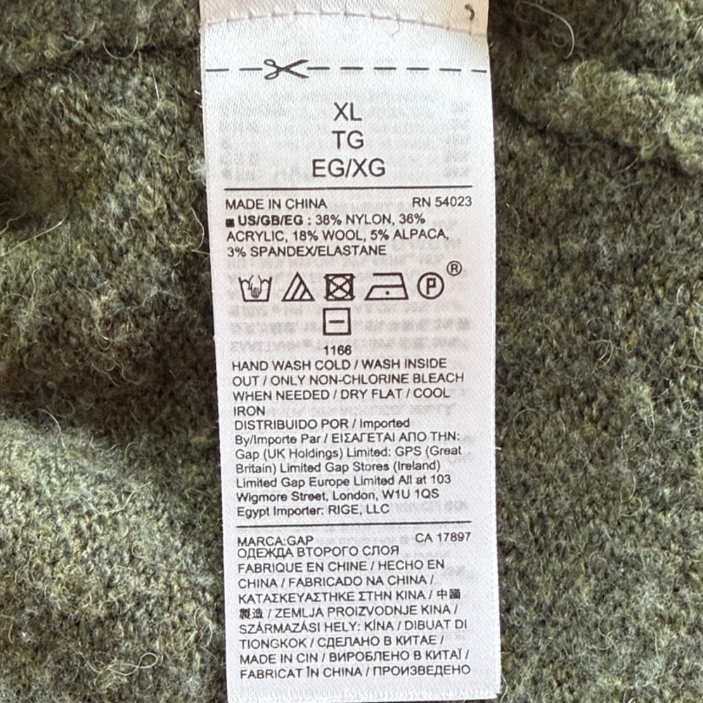 GAP Sweater wool green pullover v-neck size XL - Picture 7 of 8
